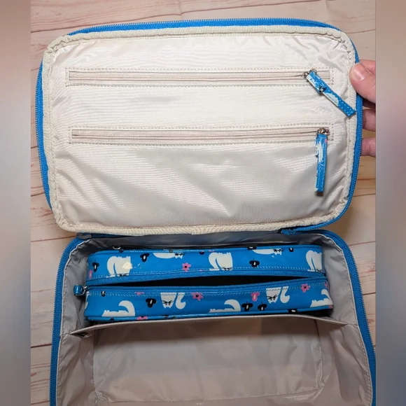 EUC Kate Spade Daycation Blue Cat Posy Large Collin Cosmetic Case - Picture 8 of 12